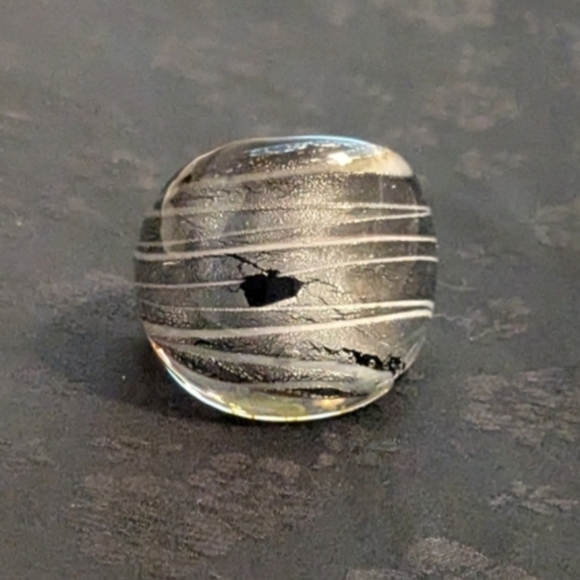 Murano Glass Ring Silver Foil Glass Ring Size 7.5 - Picture 6 of 6